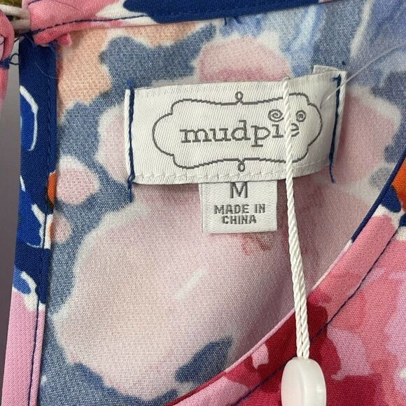 Mud Pie Dress Womens Size M Blue & Pink Floral Cold Shoulder Ruffle Knee Length - Picture 5 of 7